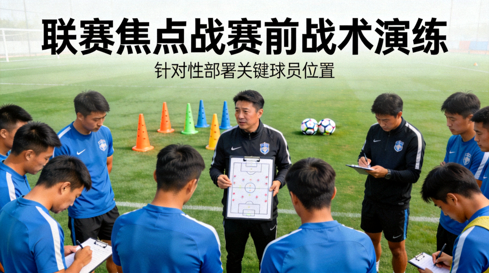 足球球队在训练场进行赛前战术演练的画面，对应联赛焦点战赛前分析配图
